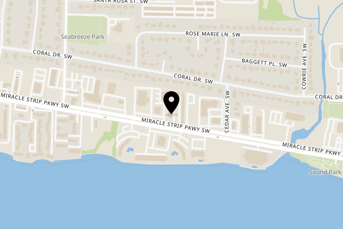 Map showing the location of THAI BANGKOK BISTRO on 217 Miracle Strip Pkwy SW in Fort Walton Beach